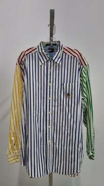 Vintage 90s Tommy Hilfiger Multi-Color Striped Long Sleeve Shirt - Size Large